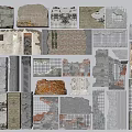 Various Building Wall Components With Brick Concrete Textures Damaged Surfaces And Mesh Details