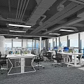 Modern Public Office Space With Office Desks Chairs Large Windows Ceiling Lights Natural Light