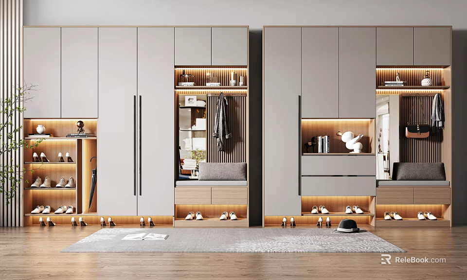 Modern Shoe Cabinet With Elegant Design Multiple Storage Compartments And Interior Lighting 3d model