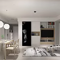 Modern Living and Dining Room Interior With White Table Chairs Sofa and Green Plants