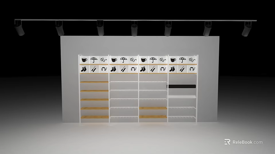 Modern Display Shelf Design With Multiple Storage Compartments And Wooden Shelves 3d model 
