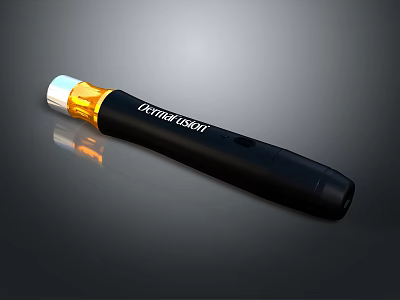Black Cylindrical Household Handheld Device with Lightning Fast Text and Yellow White Top 3d model