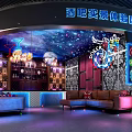 Bar Real Scene Experience Area With Neon Lights Starry Sky Ceiling Wine Racks And Sofas 3d model