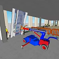 Construction Workers Using Aerial Lift At Construction Site With Columns And Open Structure