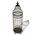 Ornate Metal Birdcage Decorative Ornament Set with Intricate Design and Pedestal Base