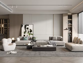Modern Living Room Cream Living Room Coffee Table Single Sofa Floor Lamp 3d model