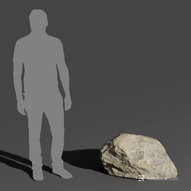 Gray Silhouette of a Person Standing Next to a Large Rock on Simple Background 3d model 