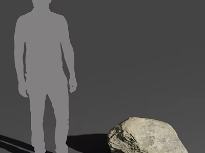 Gray Silhouette of a Person Standing Next to a Large Rock on Simple Background 3d model