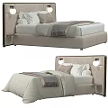 Modern Double Bed With Upholstered Headboard Plush Pillows And Knit Blanket 3d model