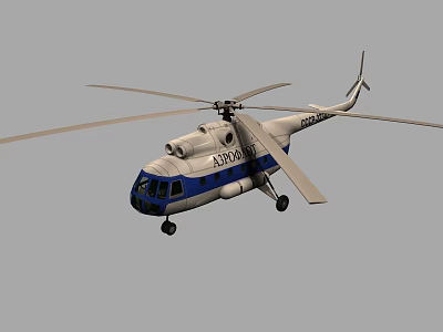 White and Blue MI-8MTV Helicopter Flying with Rotors and Landing Gear 3d model