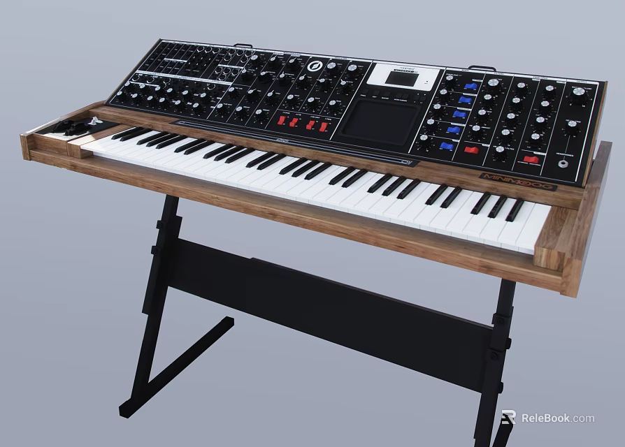 Electronic Musical Instruments Synthesizer Keyboard on Wooden Stand with Control Panel and Black Keys 3d model 