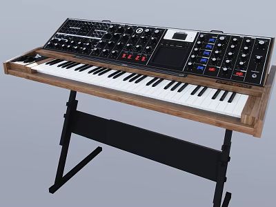 Electronic Musical Instruments Synthesizer Keyboard on Wooden Stand with Control Panel and Black Keys 3d model