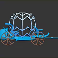 3D Rendered Blue Carriage With Orange Wheels And Lattice Top Design