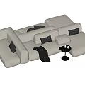 White Sectional Fabric Sofa With Black Pillows Blanket And Small Round Table 3d model