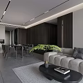 Modern Living And Dining Room Open Concept Interior With Sofa Dining Table And Decor