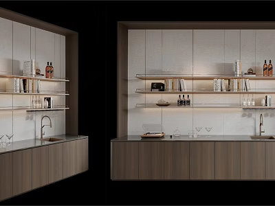 Sleek Modern Wine Cabinet Design With Open Glass Shelves And Wine Bottle Storage 3d model