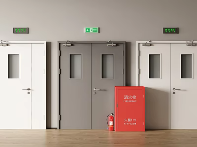 Fire Safety Equipment With Emergency Exit Doors Fire Hydrant Cabinet And Extinguisher 3d model