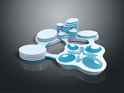 Cartoon Abstract Scene With Layered White Blue Circular Shapes And Wavy Patterns 3d model
