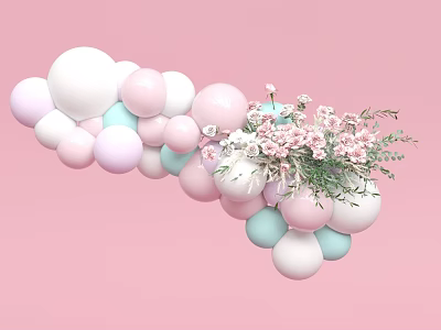 Commercial Event Decoration Equipment Featuring Colorful Balloon Arch Pink Flowers And Green Leaves 3d model