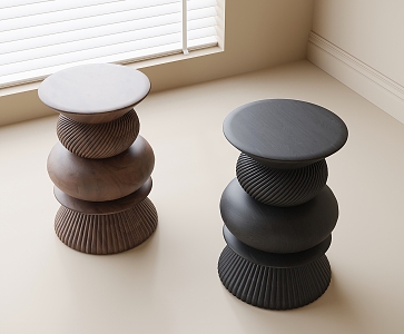 Modern Stool Solid Wooden Side Stool 3d model