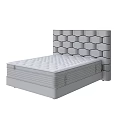 Double Bed with Beige Tufted Headboard White Textured Mattress and Navy Blue Frame