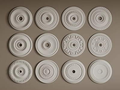 Decorative White Ceiling Medallions With Various Ornate Patterns And Styles 3d model
