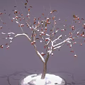 Red Fruits on Snow Covered Tree Branches with White Snow Accents and Fresh Berries