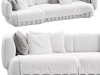 Cozy Light Colored Sectional Sofa With Multiple Pillows And Throw Blanket 3d model