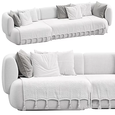 Cozy Light Colored Sectional Sofa With Multiple Pillows And Throw Blanket 3d model