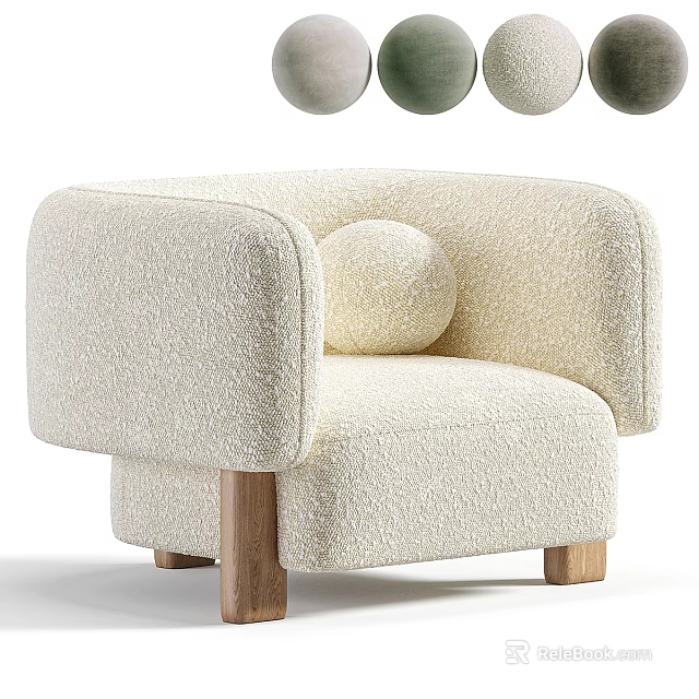 Cream Colored Fluffy Sofa Coffee Table Set With Wooden Legs And Round Cushion 3d model 