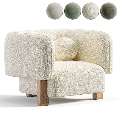 Cream Colored Fluffy Sofa Coffee Table Set With Wooden Legs And Round Cushion 3d model