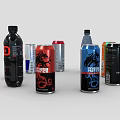 Diverse Collection of Beverages in Cans and Bottles with Colorful Packaging