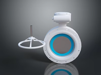 White Industrial Valve With Blue Inner Ring And Control Mechanism Component 3d model