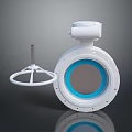 White Industrial Valve With Blue Inner Ring And Control Mechanism Component