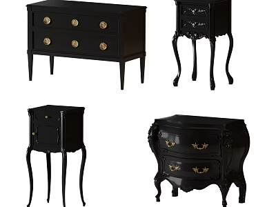 Elegant Black Entryway And Side Cabinets With Carved Details Curved Legs And Golden Hardware 3d model