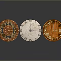 Three Different Design Wall Clocks Featuring Roman Numerals Wooden Texture And Colorful Patterns