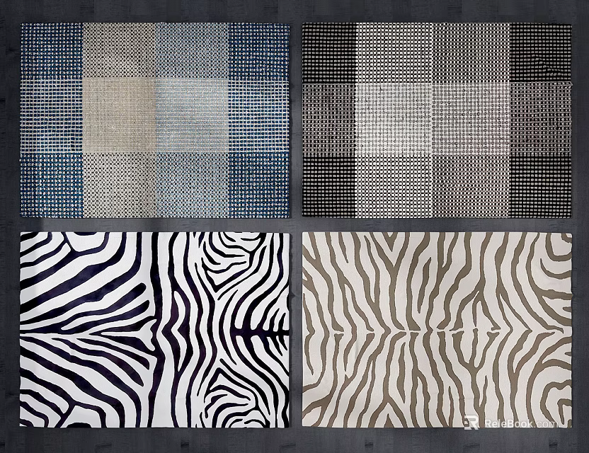 Square Rugs Featuring Plaid Zebra Pattern And Striped Designs For Home Spaces 3d model