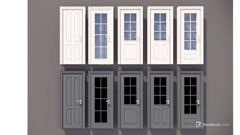 White and Gray Swing Doors With Glass Panel And Different Styles 3d model