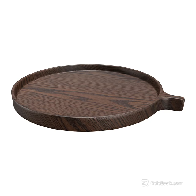 Natural Wooden Round Kitchenware Tray With Comfortable Handle For Home Serving 3d model