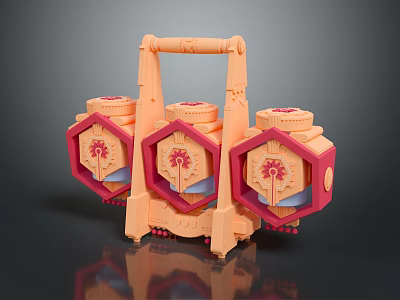Modern Pastel Orange Pink Decorative Storage Organizer With Three Hexagonal Compartments 3d model