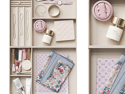 Elegant Modern Perfume Cosmetics Storage With Drawer Organizers Jewelry And Silk Scarves 3d model