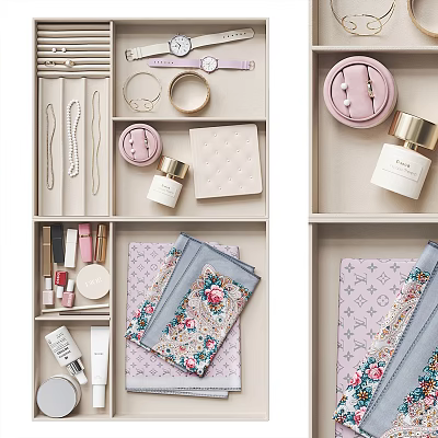Elegant Modern Perfume Cosmetics Storage With Drawer Organizers Jewelry And Silk Scarves 3d model