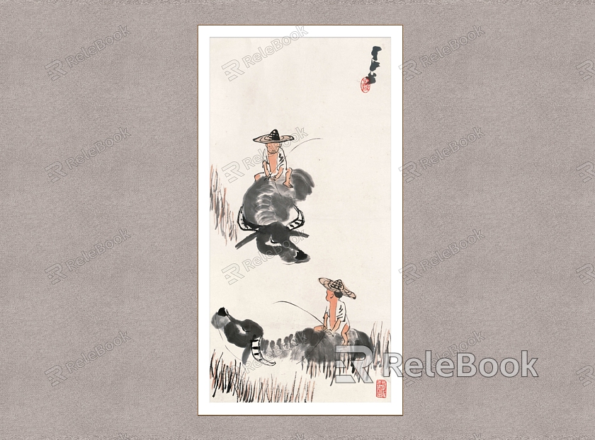 Chinese Decorative Painting Shepherd Cattle Li Keran Shepherd Boy Figure model