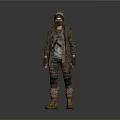 Post Apocalyptic Character Outfit With Hooded Brown Coat Mask Patched Pants And Brown Boots
