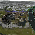 Aerial View Urban Waterfront Park Planning With Green Spaces River Lakes Modern Buildings And Bridges