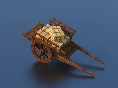 Wooden Handcart With Stacked Square Boxes And Spoked Wheels For Daily Use 3d model