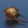 Wooden Handcart With Stacked Square Boxes And Spoked Wheels For Daily Use