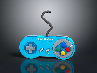 Blue Super Nintendo Game Controller With Retro Design And Colorful Buttons 3d model