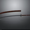 Traditional Japanese Katana With Curved Blade Red Handle And Diamond Patterned Scabbard
