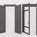 Double Doors In Gray With Solid Wood Frames And Glass Panel Details 3d model